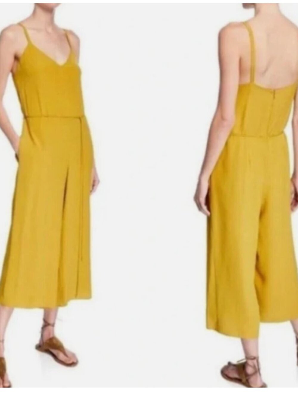 Vince Cami Wide Leg Crop Jumpsuit in Limoncello Size 10 new